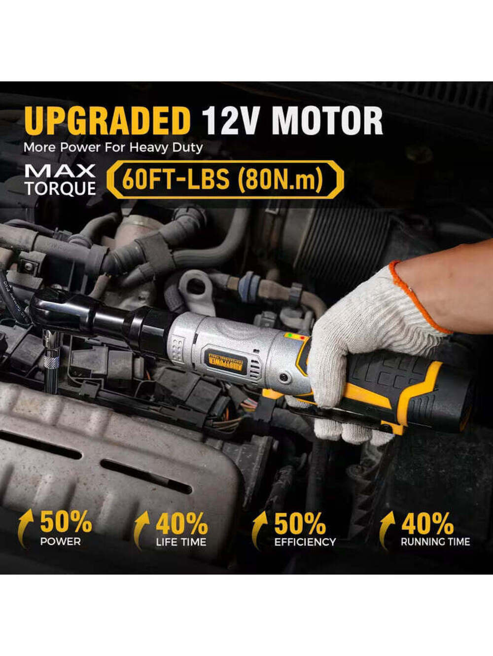 Cordless Electric Ratchet Wrench Set, 3/8" 12V Power Ratchet Tool Kit